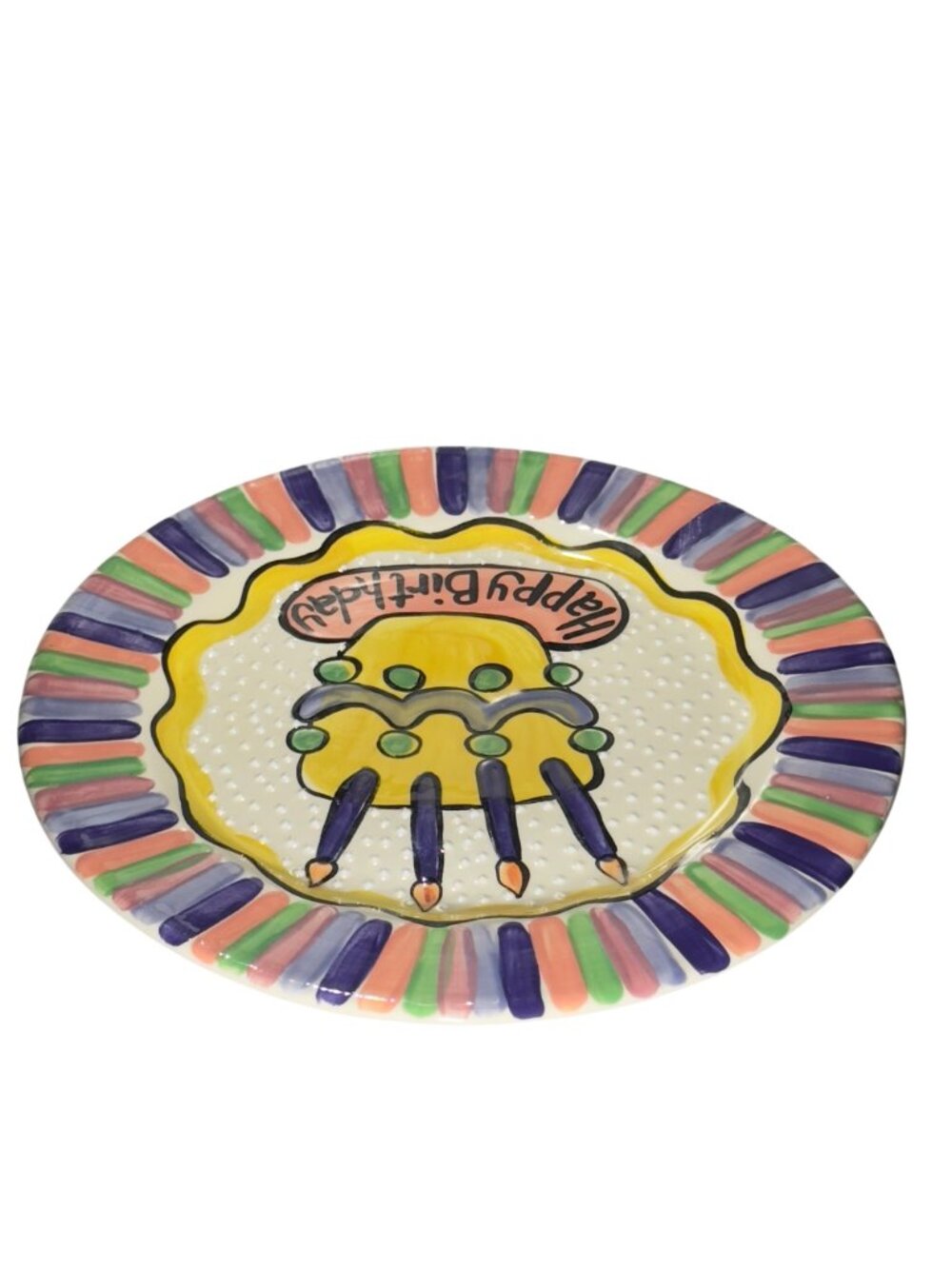 Happy Birthday Plate By Kristi McCartly Hand-Painted Ceramic 12.25" . Multicolor - Picture 4 of 12